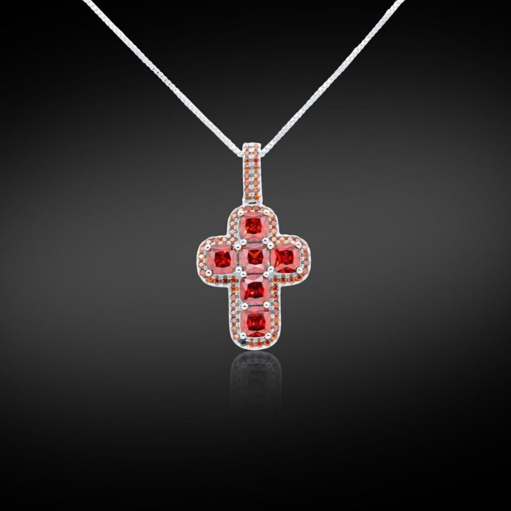Diamond Cross Pendant - Gemstone - Ruby Cross
